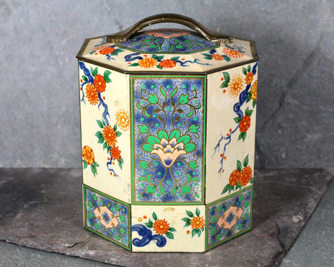 Unique Six Sided Candy Tin - Vintage Collector Tin - Vintage Floral Tin - circa 1950s - Vintage Tin