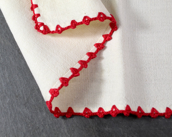 Set of 6 Vintage Napkins with Red Edges | Classic Picnic Design | Vintage Linens | Bixley Shop