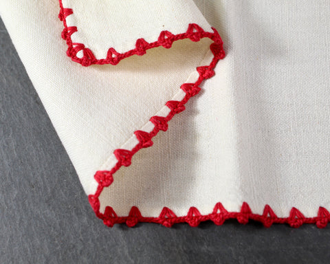 Set of 6 Vintage Napkins with Red Edges | Classic Picnic Design | Vintage Linens | Bixley Shop