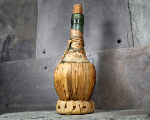 Antique 1948 Martini & Rossi Chianti Bottle | Straw Covered Chianti Bottle | 8 Ounce Vintage Bottle | Rustic Decor | Bixley Shop