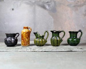 RARE! Antique Dollhouse Pottery Pitchers Set of 5 | Hand Thrown Collection of Miniature Pitchers Hand Glazed | Bixley Shop