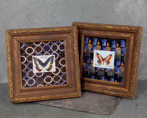 Vintage Butterfly Stamp Art | Sharjah & Dependencies or Liberia | Choice of Design | Authentic Stamp Mounted and Framed | Bixley Shop