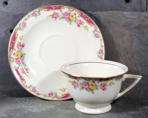 Edwin M. Knowles Pink & Yellow Rose Tea Cup and Saucer | Pink Tea Cup | Made in USA | Bixley Shop