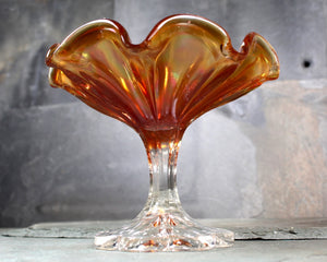 Amber Luminescent Fluted Glass Candy Dish | Pedestal Candy Dish | For Candy or Nuts | Circa 1950s/60s | Bixley Shop