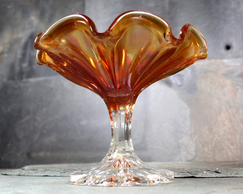 Amber Luminescent Fluted Glass Candy Dish | Pedestal Candy Dish | For Candy or Nuts | Circa 1950s/60s | Bixley Shop
