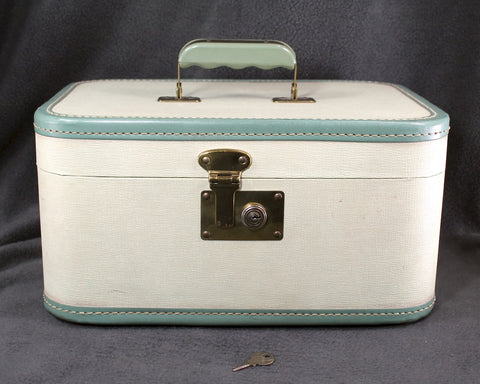 Vintage Pale Green Travel Case | Retro Train Luggage | Cosmetic or Small Vintage Carry-On | Circa 1960s | Bixley Shop