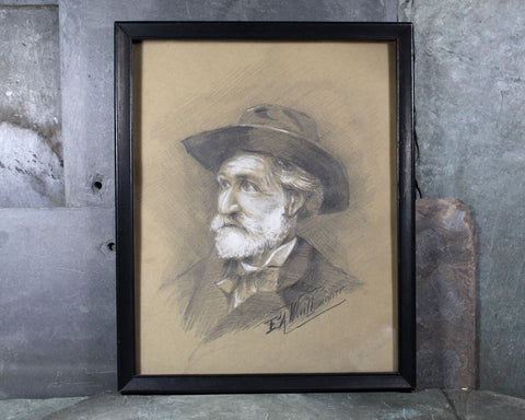 E.A. Wuillenmier Signed Drawing | Antique Pencil and Pastel Signed Original Art | | 8 3/4" x 10 3/4" Framed Under Glass | Bixley Shop