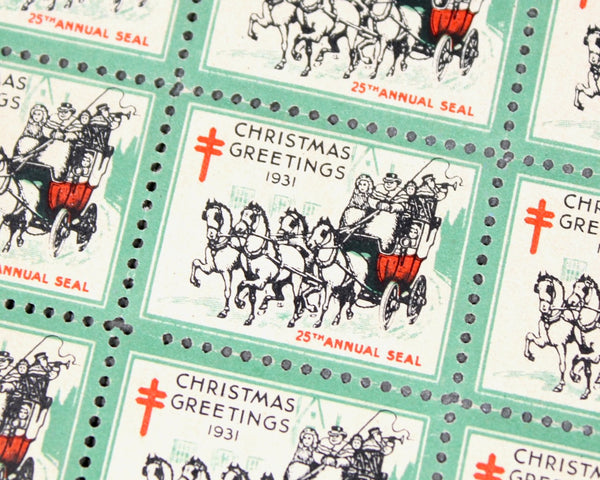 1931 Christmas Seals | Sheet of 18 Seals | National Tuberculosis Association (NTA) Era Seals | UNUSED | Bixley Shop
