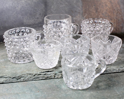 RARE! Mix & Match Child's Tea Party Glass Cups | Collection of 7 Pressed Glass Toy Punch Cups| Bixley Shop