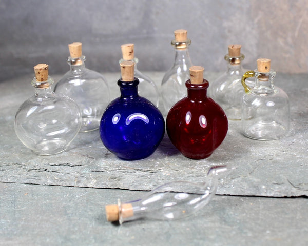 RARE! Collection of 10 Antique Blown Glass Miniature Bottles with Cork Stoppers | Fine Glass Miniature Bottles | Bixley Shop
