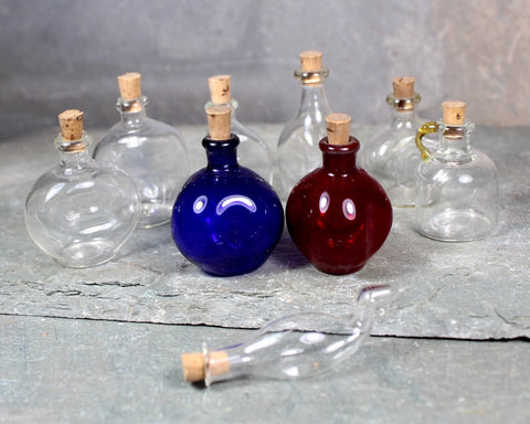 RARE! Collection of 10 Antique Blown Glass Miniature Bottles with Cork Stoppers | Fine Glass Miniature Bottles | Bixley Shop