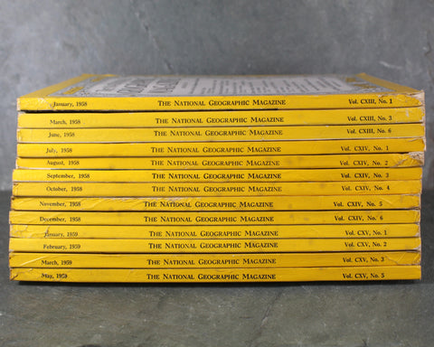 1950s National Geographic Magazines - Set of 13 Issues from 1958 & 1959 | Bixley Shop