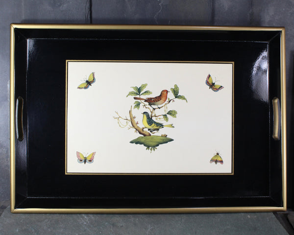 Vintage Lacquered Tray with Bird Design | Ebbels of England Lacquered Tray | Birds and Butterflies | Bixley Shop