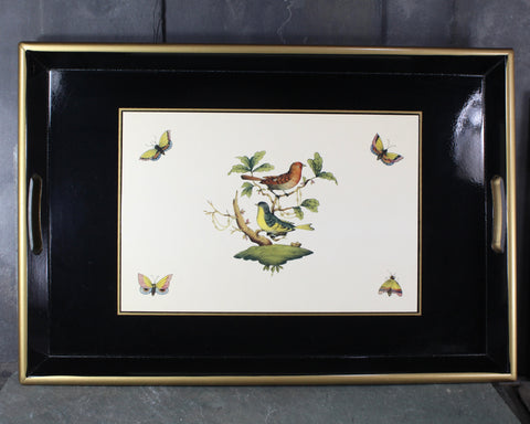 Vintage Lacquered Tray with Bird Design | Ebbels of England Lacquered Tray | Birds and Butterflies | Bixley Shop