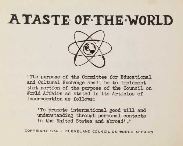 CLEVELAND, OHIO - A Taste of the World | 1964 First Edition | Cleveland Council on World Affairs | Bixley Shop