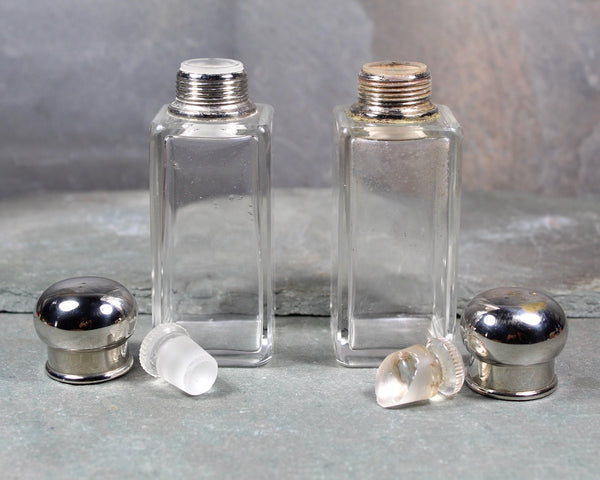 Antique Set of Perfume Bottles in Leather Travel Box | Abercrombie & Fitch Bottles with Glass Stoppers and Screw Top Lids | Bixley Shop