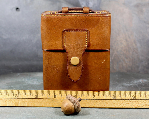 Antique Set of Perfume Bottles in Leather Travel Box | Abercrombie & Fitch Bottles with Glass Stoppers and Screw Top Lids | Bixley Shop