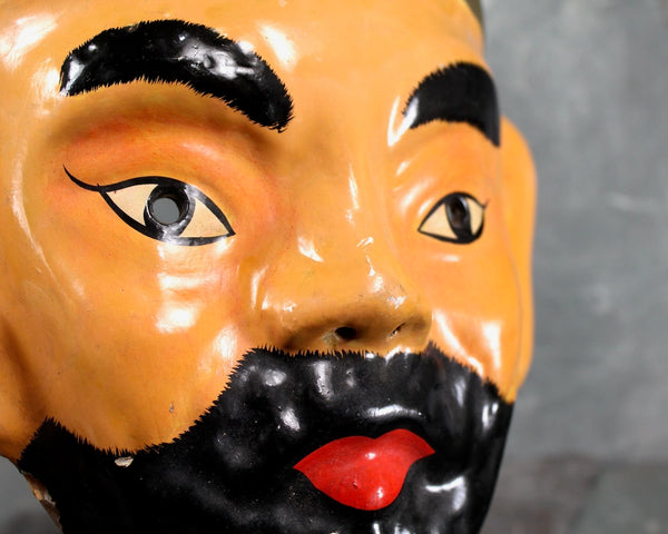 RARE! Antique Paper Mache Asian Warrior Mask | Stunning Warrior Mask | Vintage Halloween | Bixley Shop