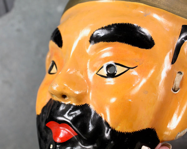 RARE! Antique Paper Mache Asian Warrior Mask | Stunning Warrior Mask | Vintage Halloween | Bixley Shop