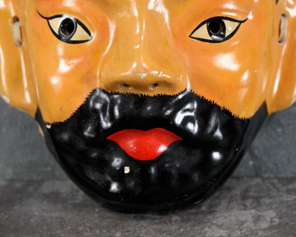 RARE! Antique Paper Mache Asian Warrior Mask | Stunning Warrior Mask | Vintage Halloween | Bixley Shop