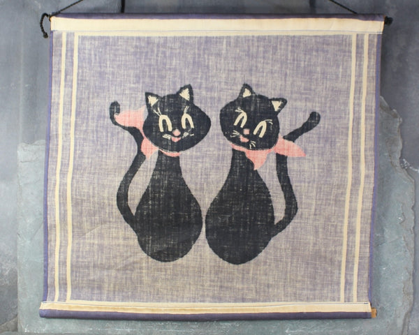 Antique Hand Printed Fabric Wall Hanging | Black Cat Wall Hanging | Vintage Wall Decor | Vintage Halloween | Bixley Shop