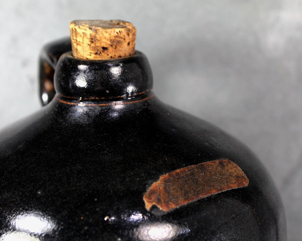 ANTIQUE Stoneware Jug with Cork Stopper | Classic Clay Jug with Black Glaze | Rustic Jug | Bixley Shop