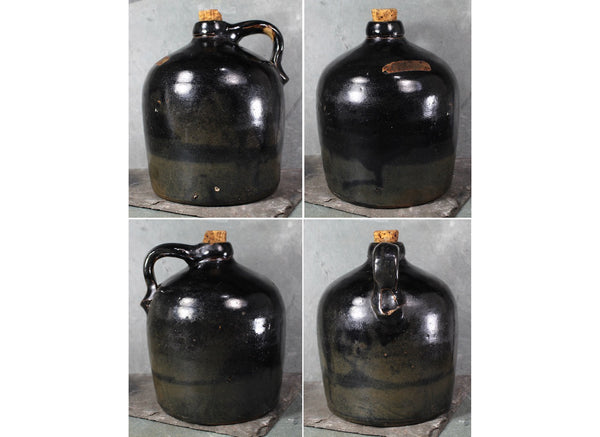 ANTIQUE Stoneware Jug with Cork Stopper | Classic Clay Jug with Black Glaze | Rustic Jug | Bixley Shop