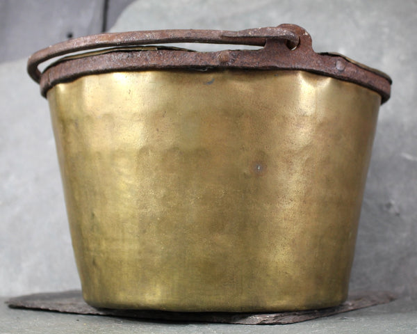 Antique Brass Pot | Apple Butter Kettle | 10" Brass Cauldron with Iron Handle | Circa 1900 | Antique Kitchen | Bixley Shop