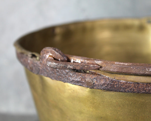 Antique Brass Pot | Apple Butter Kettle | 10" Brass Cauldron with Iron Handle | Circa 1900 | Antique Kitchen | Bixley Shop