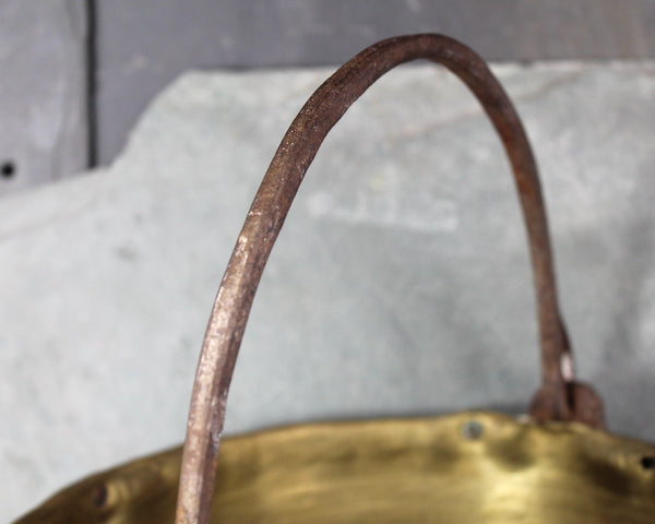 Antique Brass Pot | Apple Butter Kettle | 10" Brass Cauldron with Iron Handle | Circa 1900 | Antique Kitchen | Bixley Shop