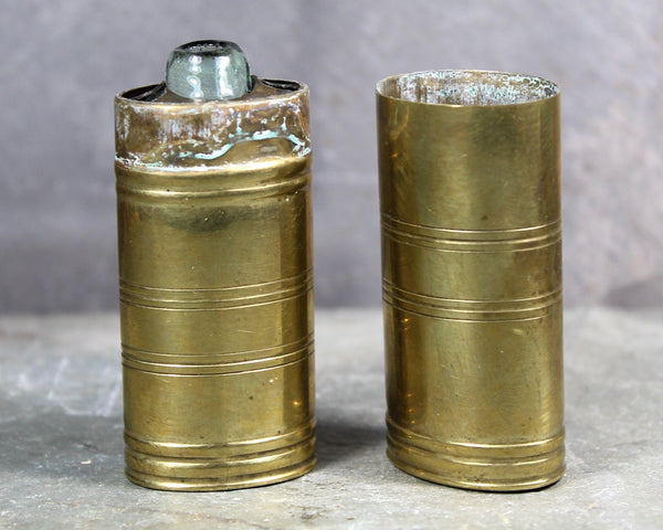 RARE! Antique Brass Pocket Inkwell | Travel Ink Pot | Cylindrical Brass Inkwell | Bixley Shop