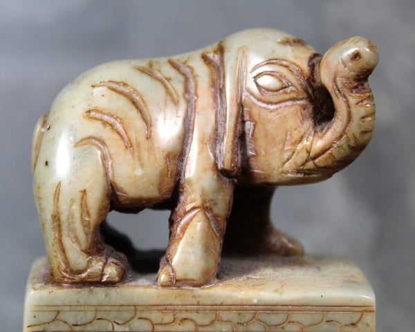 Antique Chinese Carved Elephant  | Tianhuang Shoushan Gaoshandong Carved Jade Elephant Seal Sculpture | Bixley Shop