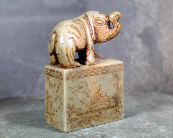 Antique Chinese Carved Elephant  | Tianhuang Shoushan Gaoshandong Carved Jade Elephant Seal Sculpture | Bixley Shop