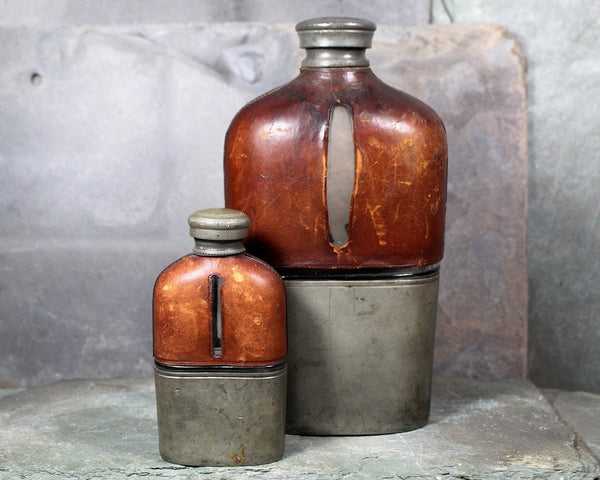 RARE! Civil War Antique Olry & Co Flask with Leather and Metal | 1860s Civil War Flasks | Your Choice | Bixley Shop