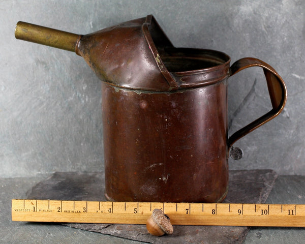 RARE Antique Copper Two Quart Jenney Oil Can | Vintage Metal 2 Liquid Quart | 1920s Rustic Oil Can | Bixley Shop