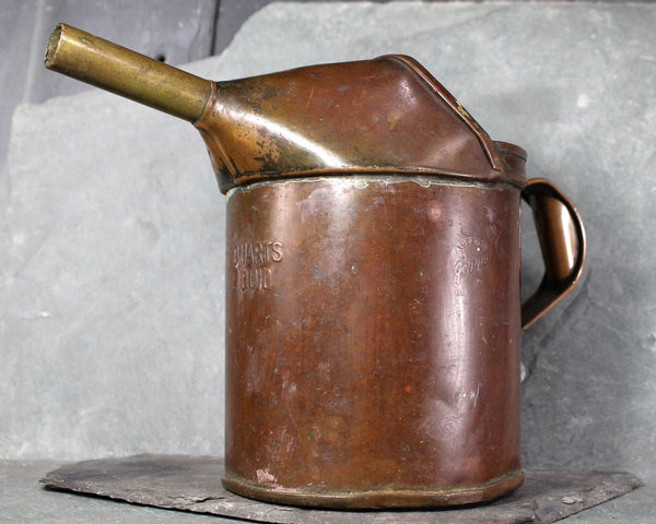 RARE Antique Copper Two Quart Jenney Oil Can | Vintage Metal 2 Liquid Quart | 1920s Rustic Oil Can | Bixley Shop