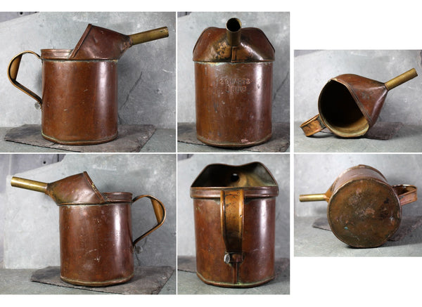 RARE Antique Copper Two Quart Jenney Oil Can | Vintage Metal 2 Liquid Quart | 1920s Rustic Oil Can | Bixley Shop