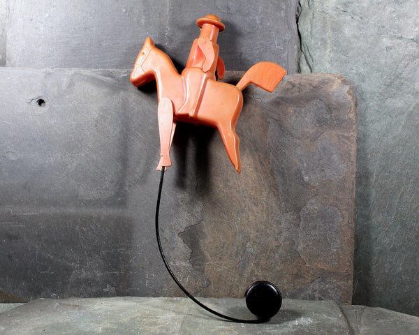 Antique Plastic Cowboy Toy | Weighted Wire with Plastic Horse and Rider | Unusual Toy | Bixley Shop