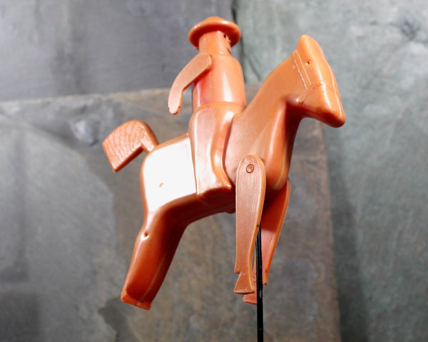 Antique Plastic Cowboy Toy | Weighted Wire with Plastic Horse and Rider | Unusual Toy | Bixley Shop