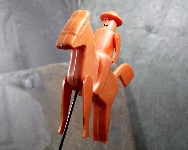 Antique Plastic Cowboy Toy | Weighted Wire with Plastic Horse and Rider | Unusual Toy | Bixley Shop