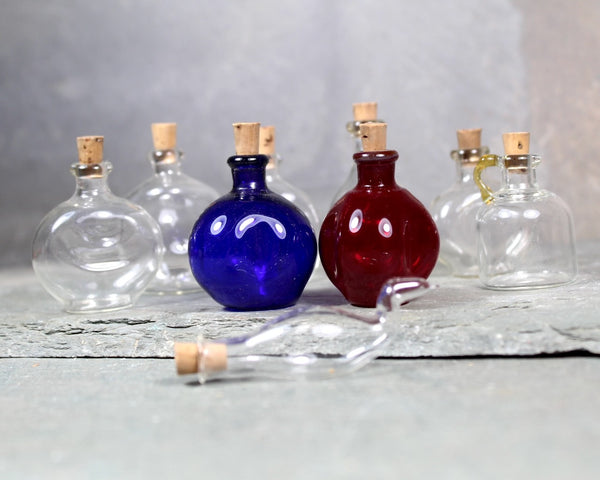 RARE! Collection of 10 Antique Blown Glass Miniature Bottles with Cork Stoppers | Fine Glass Miniature Bottles | Bixley Shop