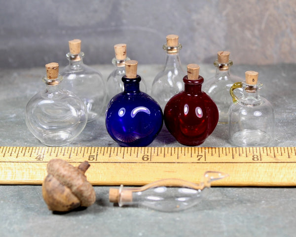 RARE! Collection of 10 Antique Blown Glass Miniature Bottles with Cork Stoppers | Fine Glass Miniature Bottles | Bixley Shop