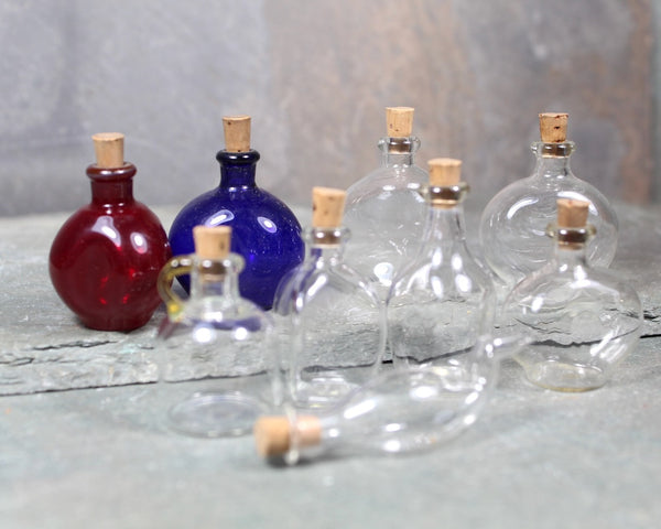 RARE! Collection of 10 Antique Blown Glass Miniature Bottles with Cork Stoppers | Fine Glass Miniature Bottles | Bixley Shop