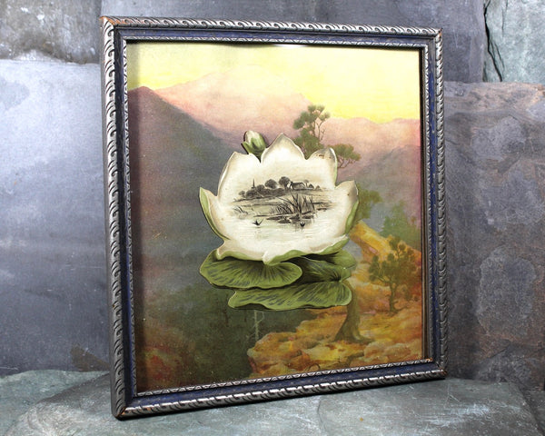 RARE! Antique Lotus Flour Trade Card Art | 1900s Hood Dairy Trade Card Mounted & Framed Under Glass | Bixley Shop