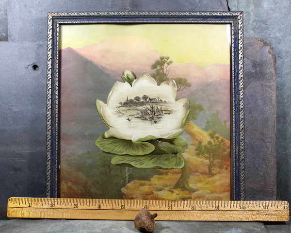 RARE! Antique Lotus Flour Trade Card Art | 1900s Hood Dairy Trade Card Mounted & Framed Under Glass | Bixley Shop