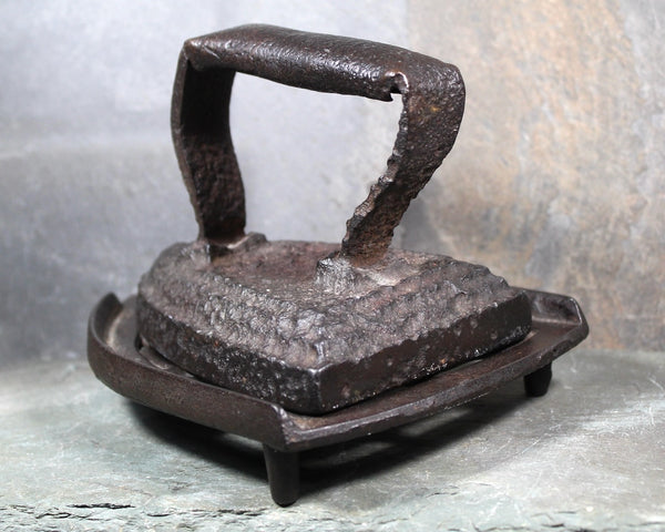 Antique Flat Iron - Rustic Cast-Iron Iron with Cast-Iron Trivet | Antique Door Stop or Book End | Bixley Shop