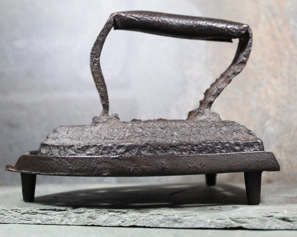 Antique Flat Iron - Rustic Cast-Iron Iron with Cast-Iron Trivet | Antique Door Stop or Book End | Bixley Shop