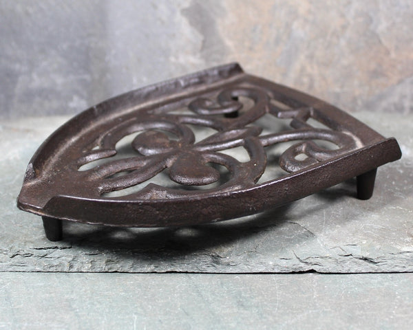 Antique Flat Iron - Rustic Cast-Iron Iron with Cast-Iron Trivet | Antique Door Stop or Book End | Bixley Shop