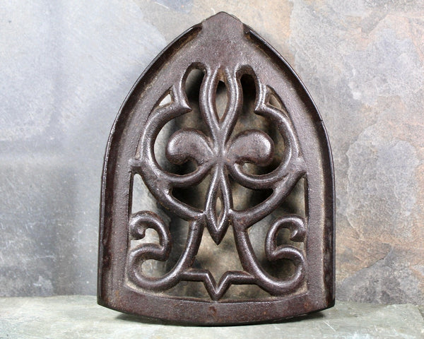 Antique Flat Iron - Rustic Cast-Iron Iron with Cast-Iron Trivet | Antique Door Stop or Book End | Bixley Shop