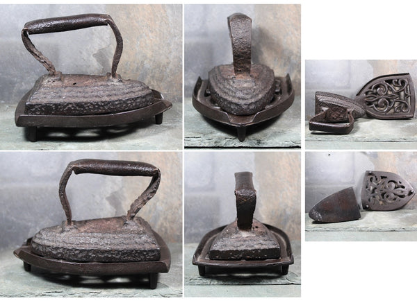 Antique Flat Iron - Rustic Cast-Iron Iron with Cast-Iron Trivet | Antique Door Stop or Book End | Bixley Shop